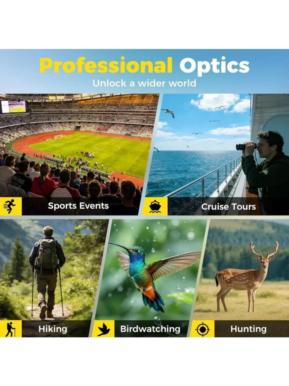 High-Powered 12x42 Waterproof Binoculars for Adults - Large View, Outdoor
